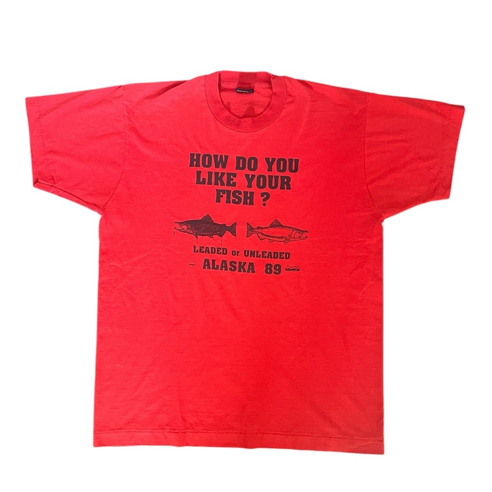 80s Red Alaska's Leaded or Unleaded 1989 Single Stitch XL T-Shirt Made in USA